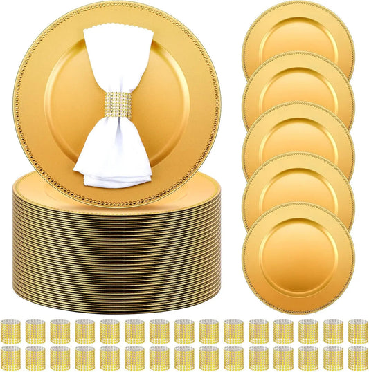 100 Pcs Charger Plates/Napkin Rings Included