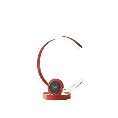 13.25" Modern C-Shaped LED Table Lamp with USB Wireless Charger and Touch Dimmer