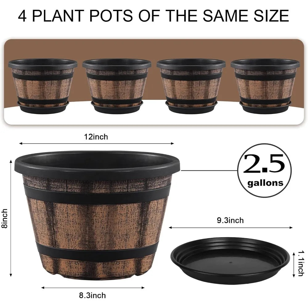 12 inch-Barrel Planter Pots Set of 4