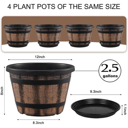 12 inch-Barrel Planter Pots Set of 4