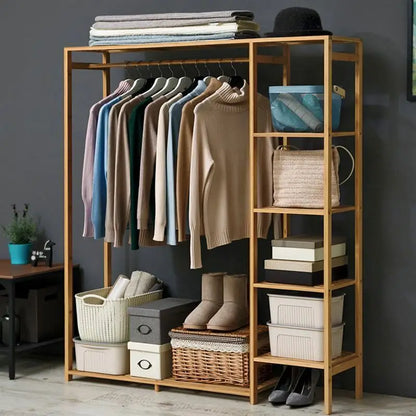 Bamboo Garment Rack with Shelving