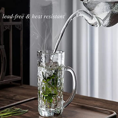 Set of 6 Large 18 Oz Glass Beer Mugs with Handle and Straw Solid Clear Drinking Glassware Designed for Freezer Use Ideal for Se