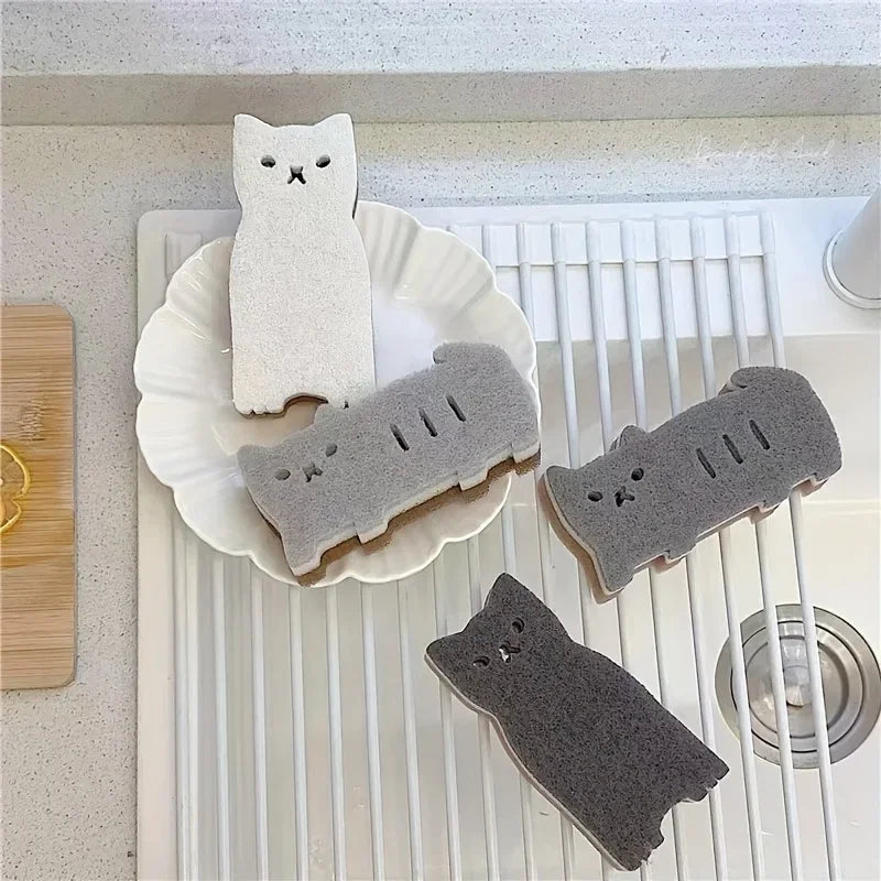 Innovative 4pcs Cute Cat Sponge Set for Kitchen