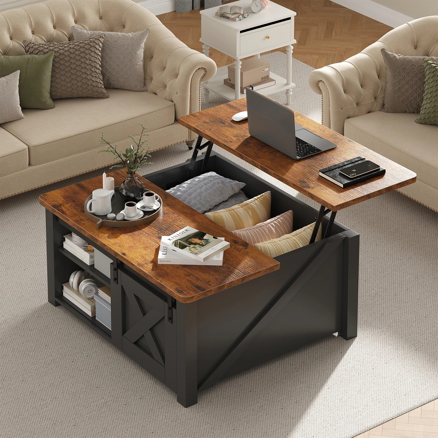 31.5IN Square Wood Lift Top Coffee Table