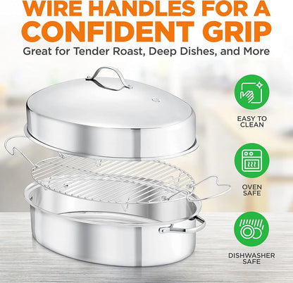 20" Oval Roasting Pan with Rack and Lid