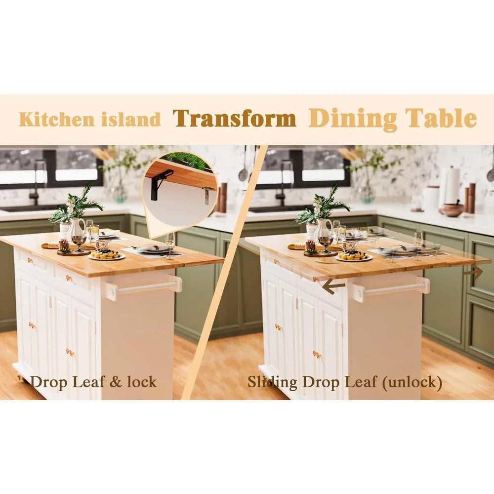 Rolling Kitchen Island with Drop Leaf