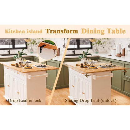 Rolling Kitchen Island with Drop Leaf