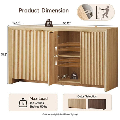 Modern Fluted Sideboard with 4 Doors and 5 Adjustable Shelves
