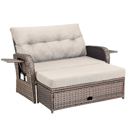 Oversize Wicker Lounger Recliner with Ottoman