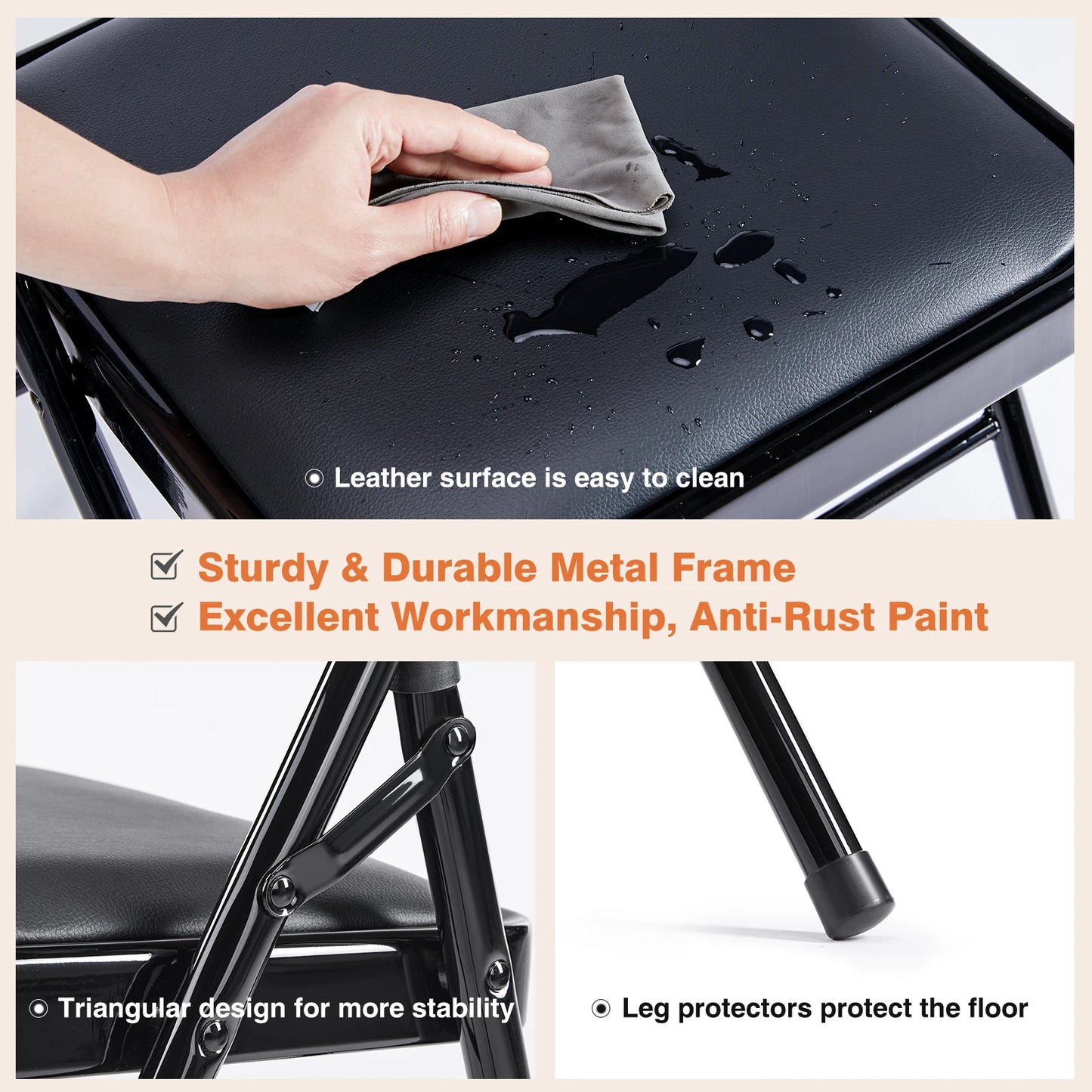 4 Pack-Sturdy Metal Leather Padded Folding Chair