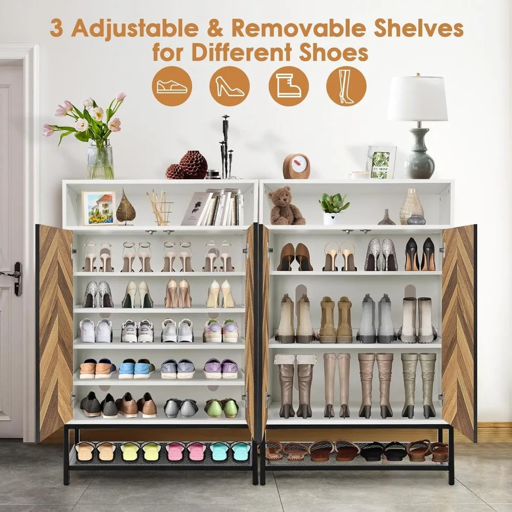 Shoe Cabinet with Doors, 24 Pairs capacity and 3 Adjustable Shelves