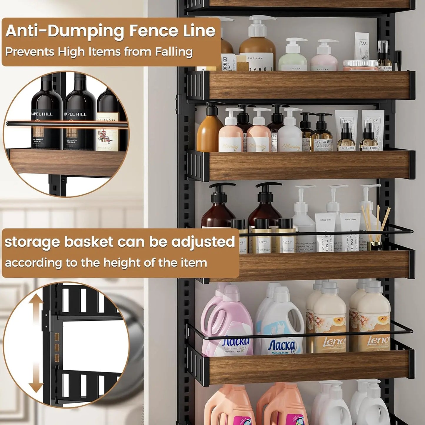 8 Tier Pantry Spice Rack, Wall Mount or Hanging with Adjustable Baskets