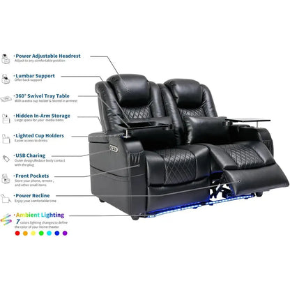 Black Theater Recliners with 7-Color Ambient Lighting