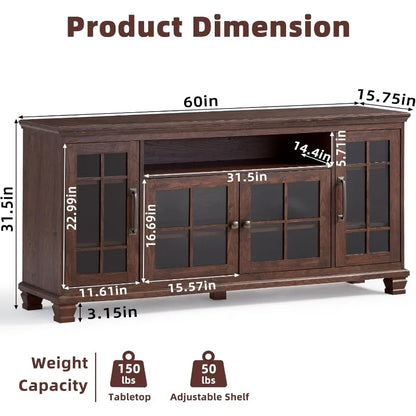 60" Wide Vintage Walnut Farmhouse Credenza