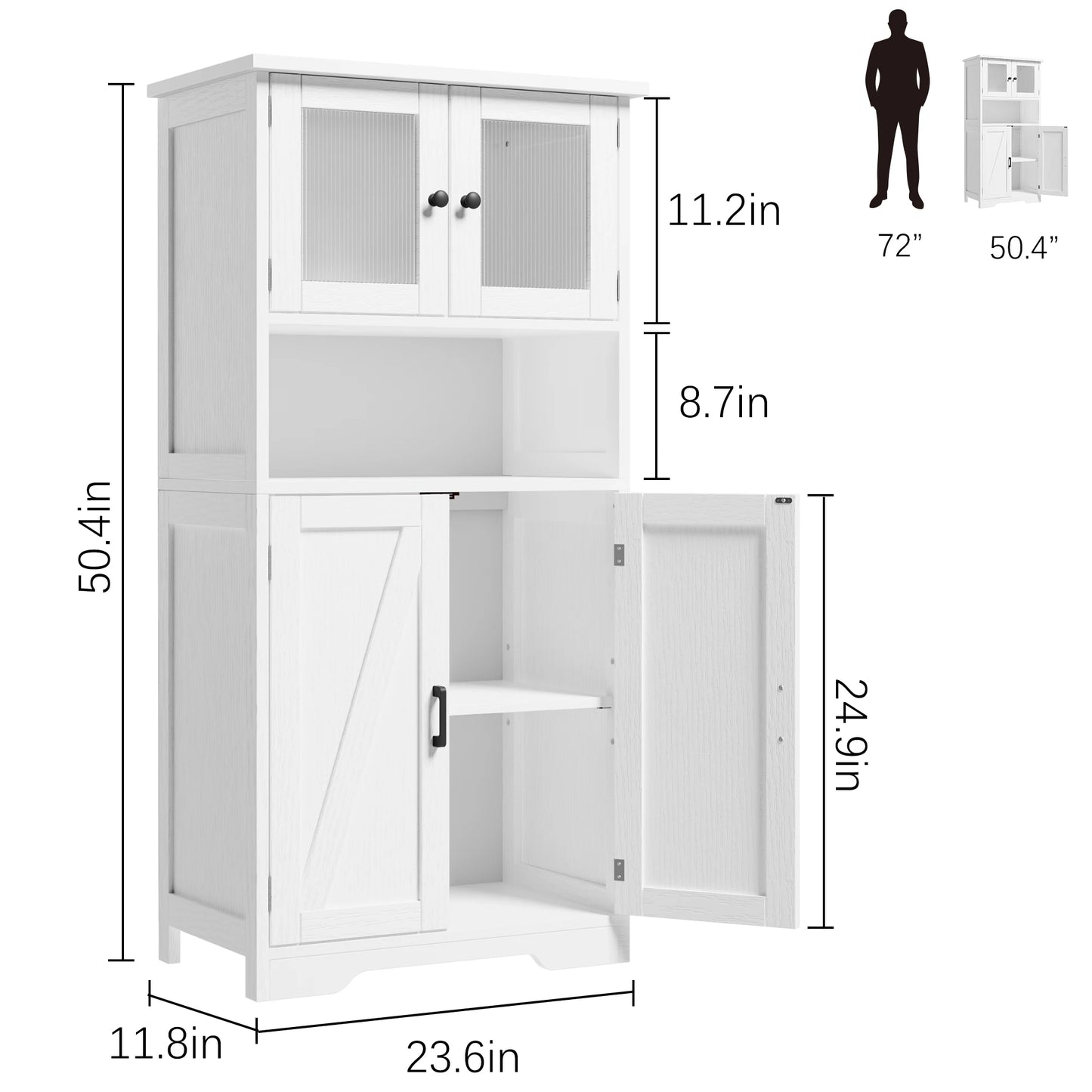 Kitchen Pantry Cupboard with Tempered Glass Doors