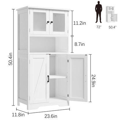 Kitchen Pantry Cupboard with Tempered Glass Doors