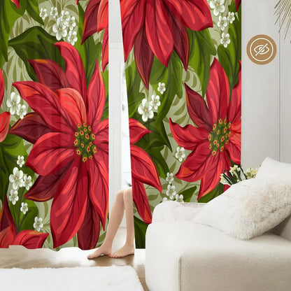 Victorian Poinsettia Christmas Curtains