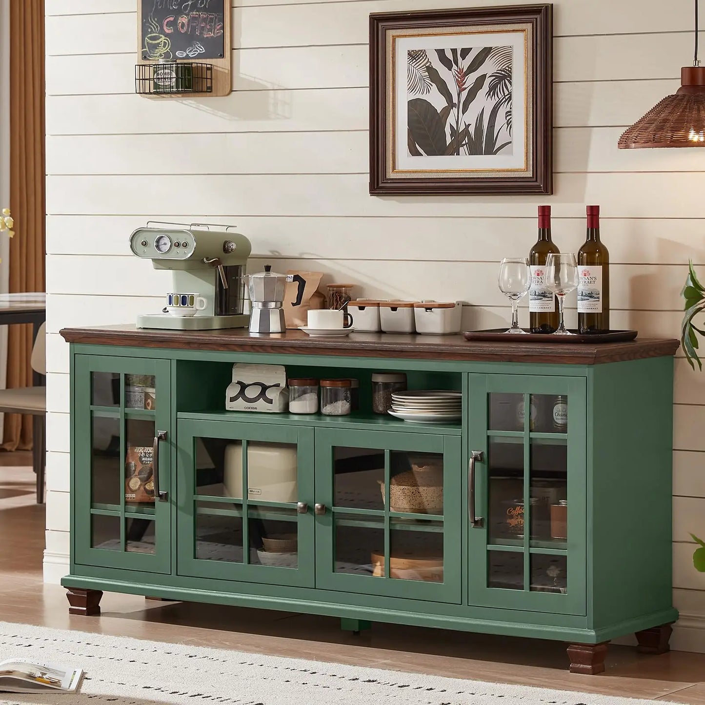 60" Wide Vintage Walnut Farmhouse Credenza