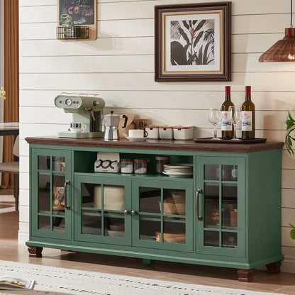 60" Wide Vintage Walnut Farmhouse Credenza
