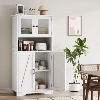Kitchen Pantry Cupboard with Tempered Glass Doors