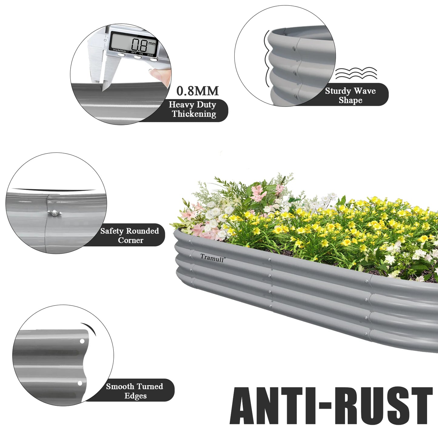 2 Pack 8x4x1FT Galvanized Raised Garden Bed, Outdoor Bottomless Planter Raised Beds for Vegetables Flowers Herbs, Easy Setup