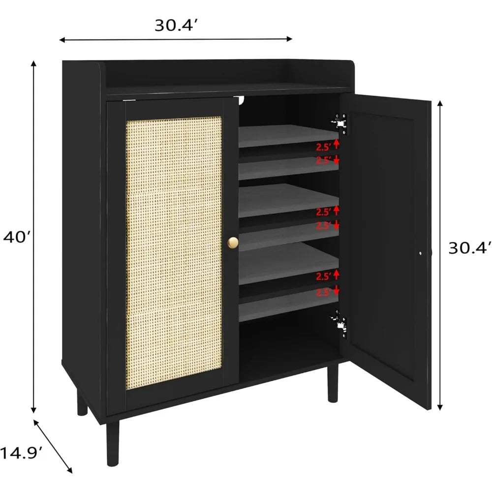 Farmhouse Rattan Shoe Cabinet