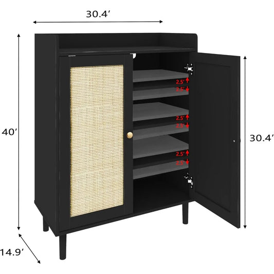 Farmhouse Rattan Shoe Cabinet
