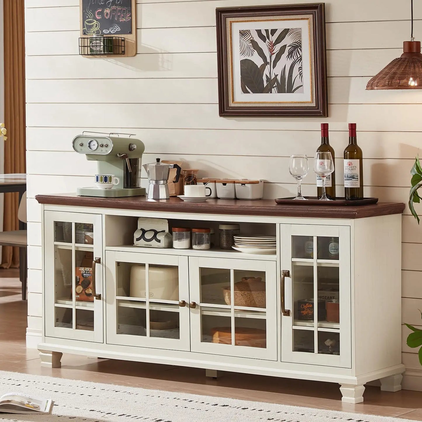 60" Wide Vintage Walnut Farmhouse Credenza