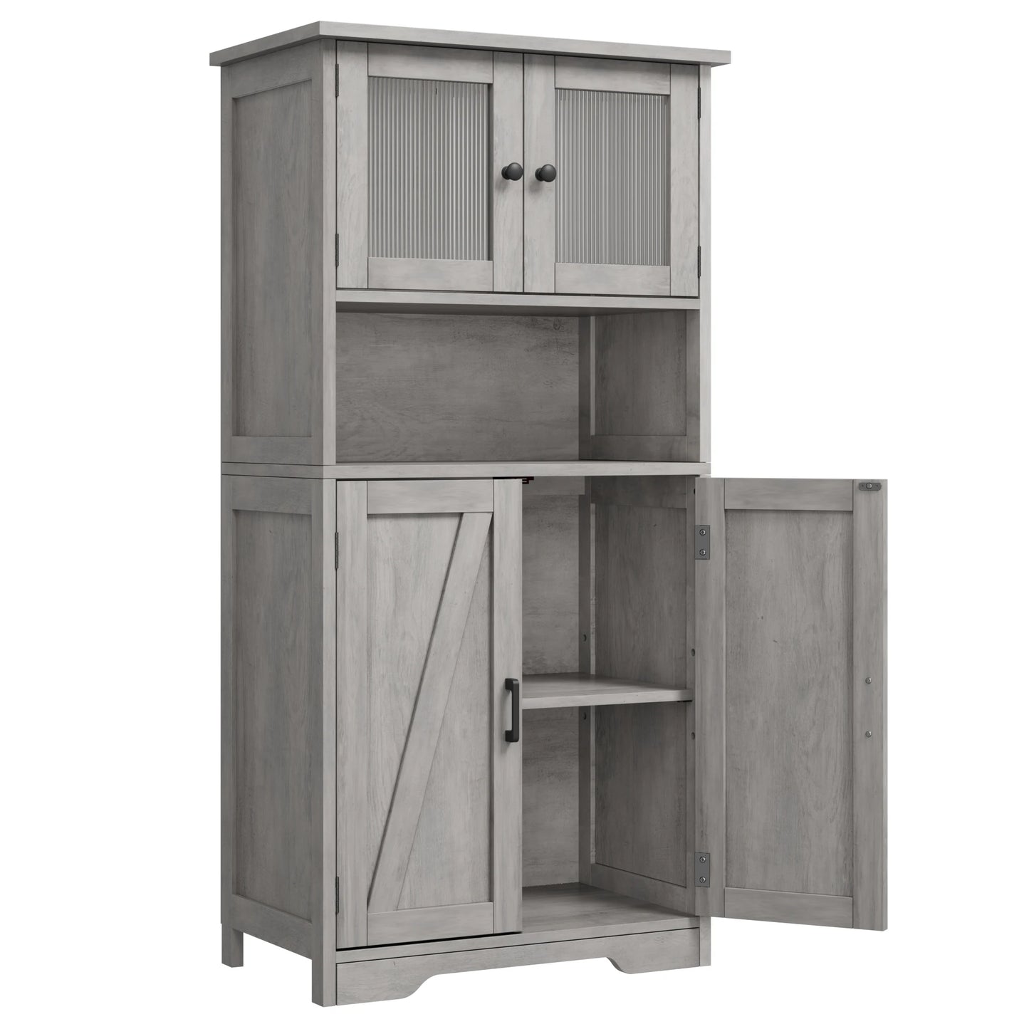 Kitchen Pantry Cupboard with Tempered Glass Doors