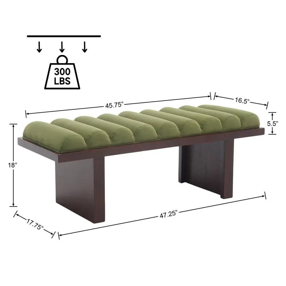 Green Velvet Upholstered Cylindrical End of Bed Bench
