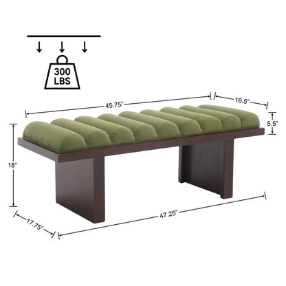 Green Velvet Upholstered Cylindrical End of Bed Bench