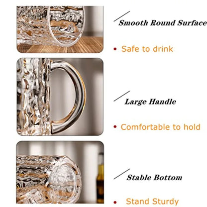 Set of 6 Large 18 Oz Glass Beer Mugs with Handle and Straw Solid Clear Drinking Glassware Designed for Freezer Use Ideal for Se