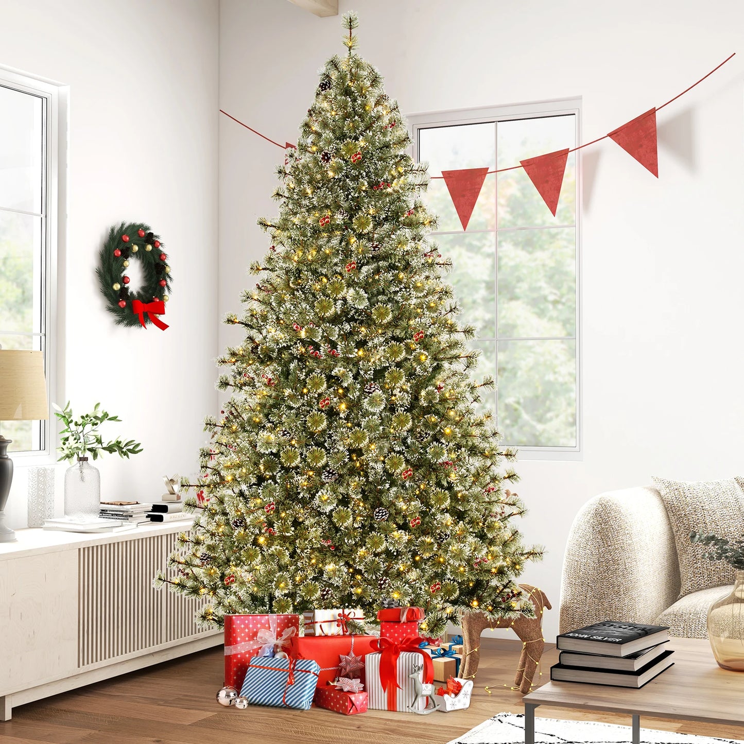 Pre-lit Artificial Christmas Tree with 9 Lighting Modes
