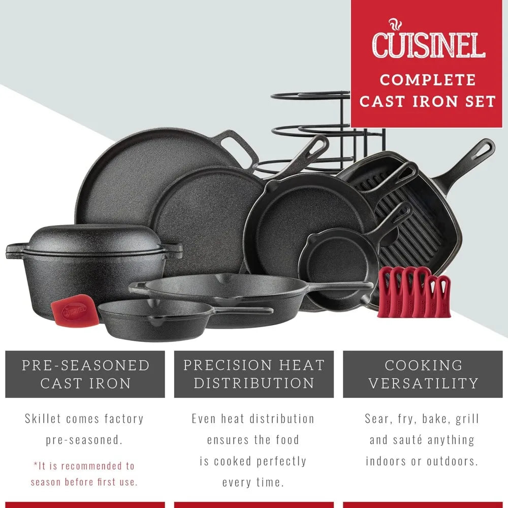 18-Piece Pre-Seasoned Cast Iron Cookware Set