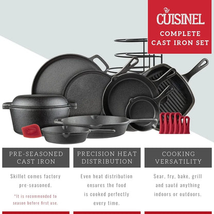 18-Piece Pre-Seasoned Cast Iron Cookware Set