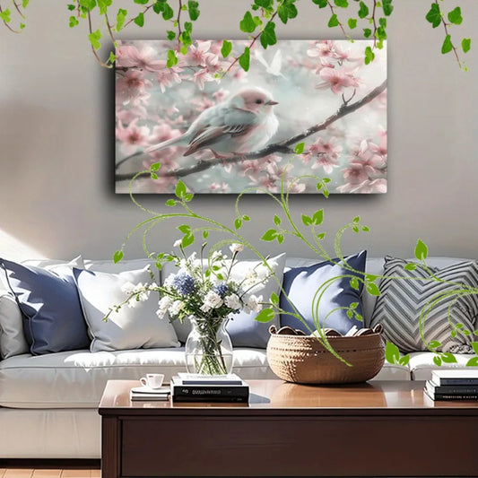 Lovely sophisticated fluffy bird and cherry blossom design