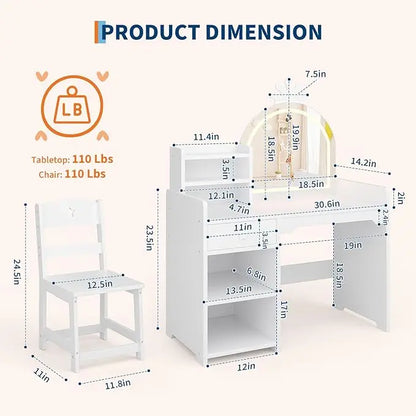2 in 1 Princess Makeup Vanity Desk & Chair Set