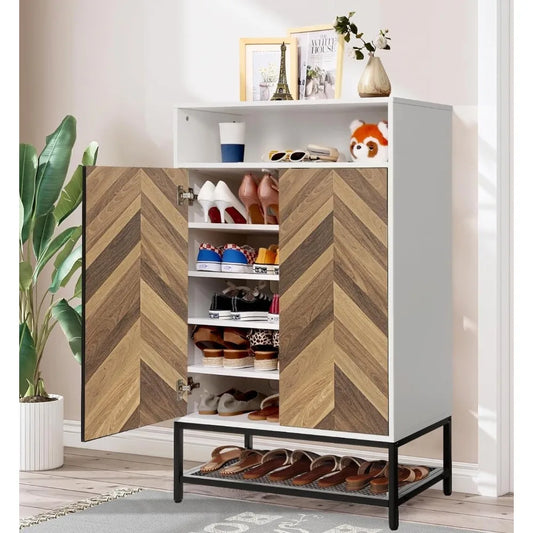 Shoe Cabinet with Doors, 24 Pairs capacity and 3 Adjustable Shelves
