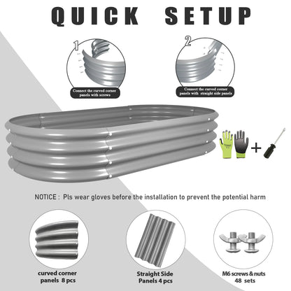 2 Pack 4x2x1FT Galvanized Raised Garden Bed Kit Oval Planter Box Outdoor Bottomless Planter Raised Beds for Vegetables Flowers