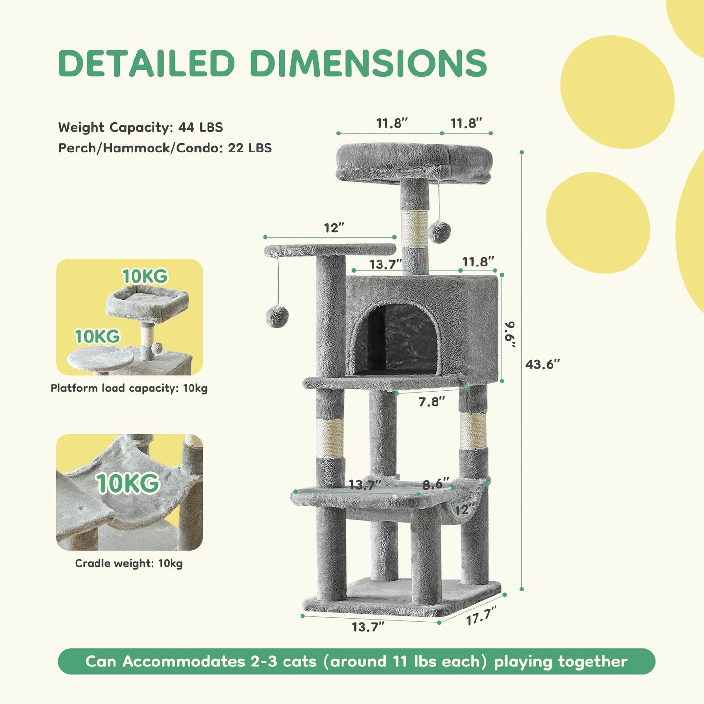 44In Tall Multi-Cat Climbing Tower