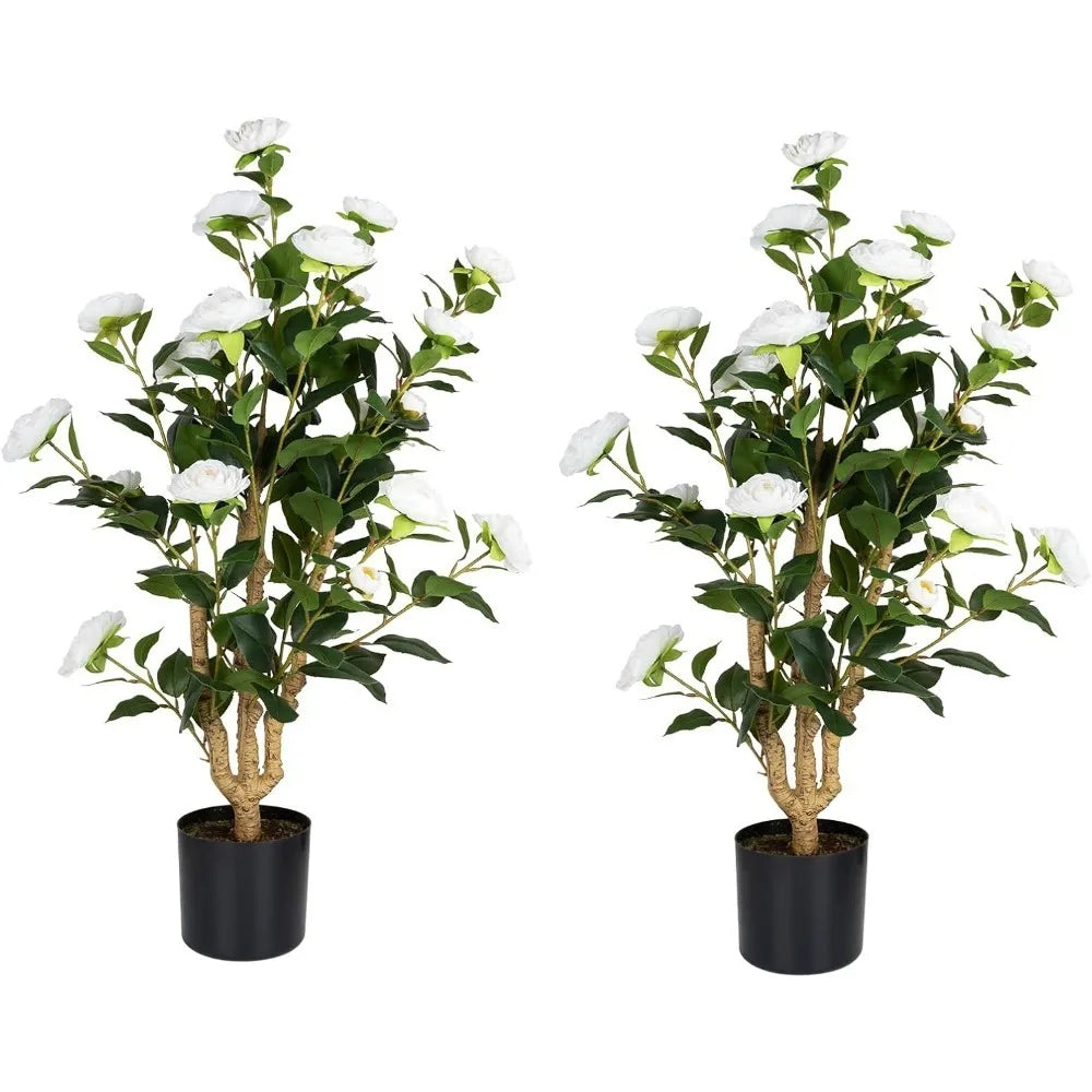 3FT Faux White Camellia Flower Tree-2Pack