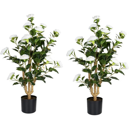 3FT Faux White Camellia Flower Tree-2Pack