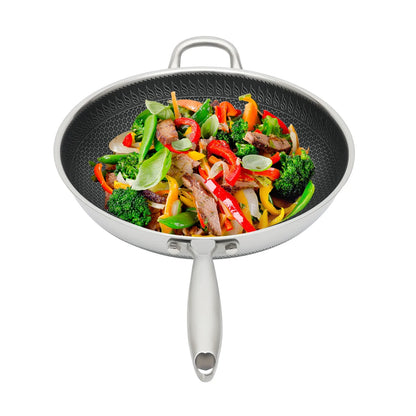 Honeycomb Stainless Steel Wok with Cover