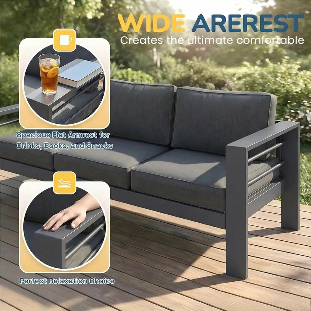 Gray Oversized Deep Seating Metal Patio Furniture Set