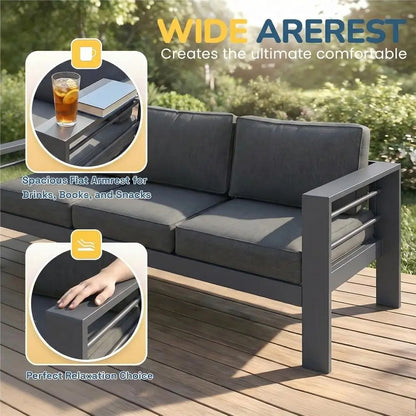 Gray Oversized Deep Seating Metal Patio Furniture Set