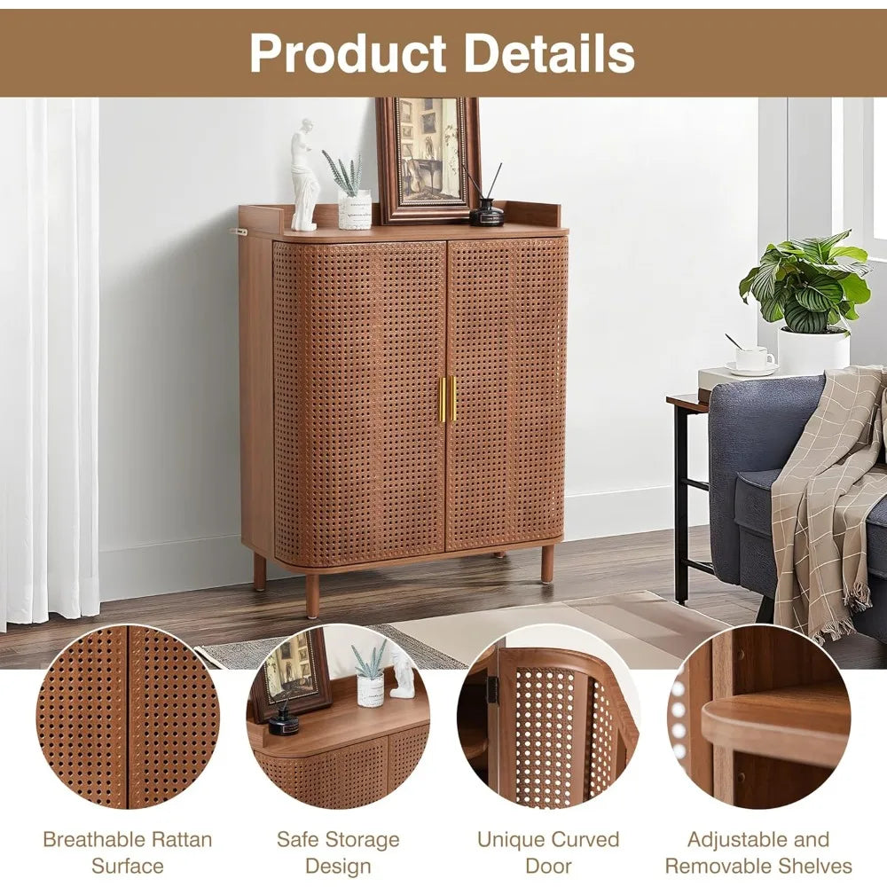 5 Tier Boho Rattan Wooden Shoe Organizer