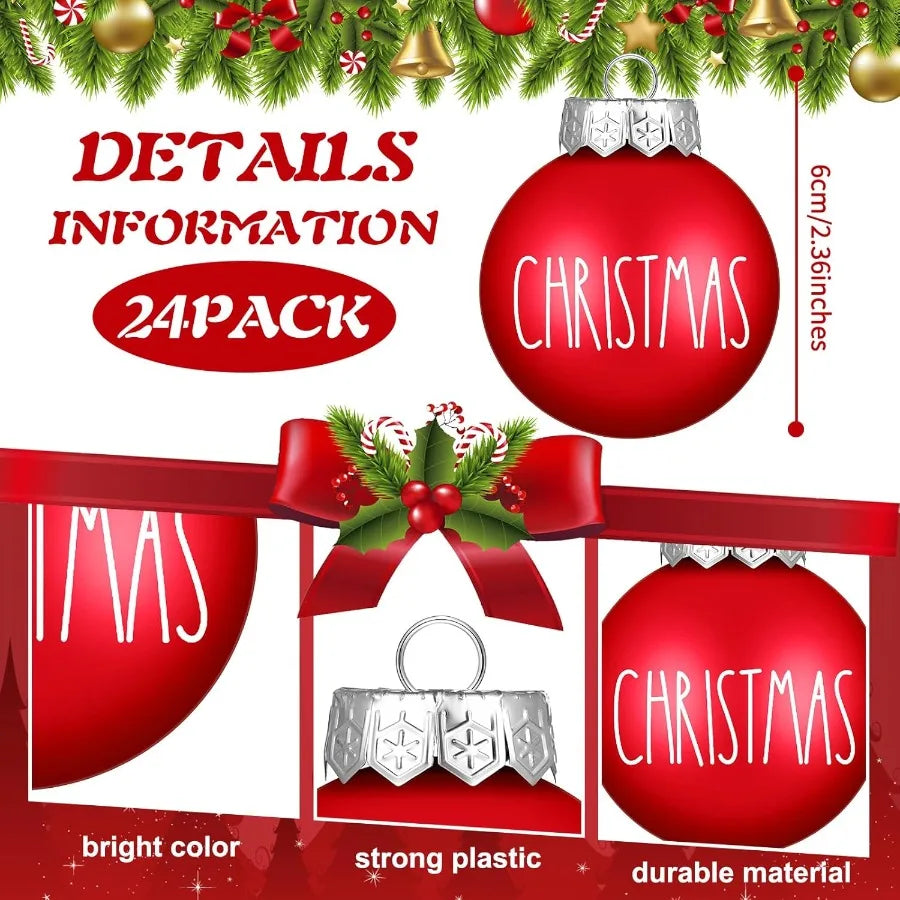 24 Pcs Merry Christmas Ornaments