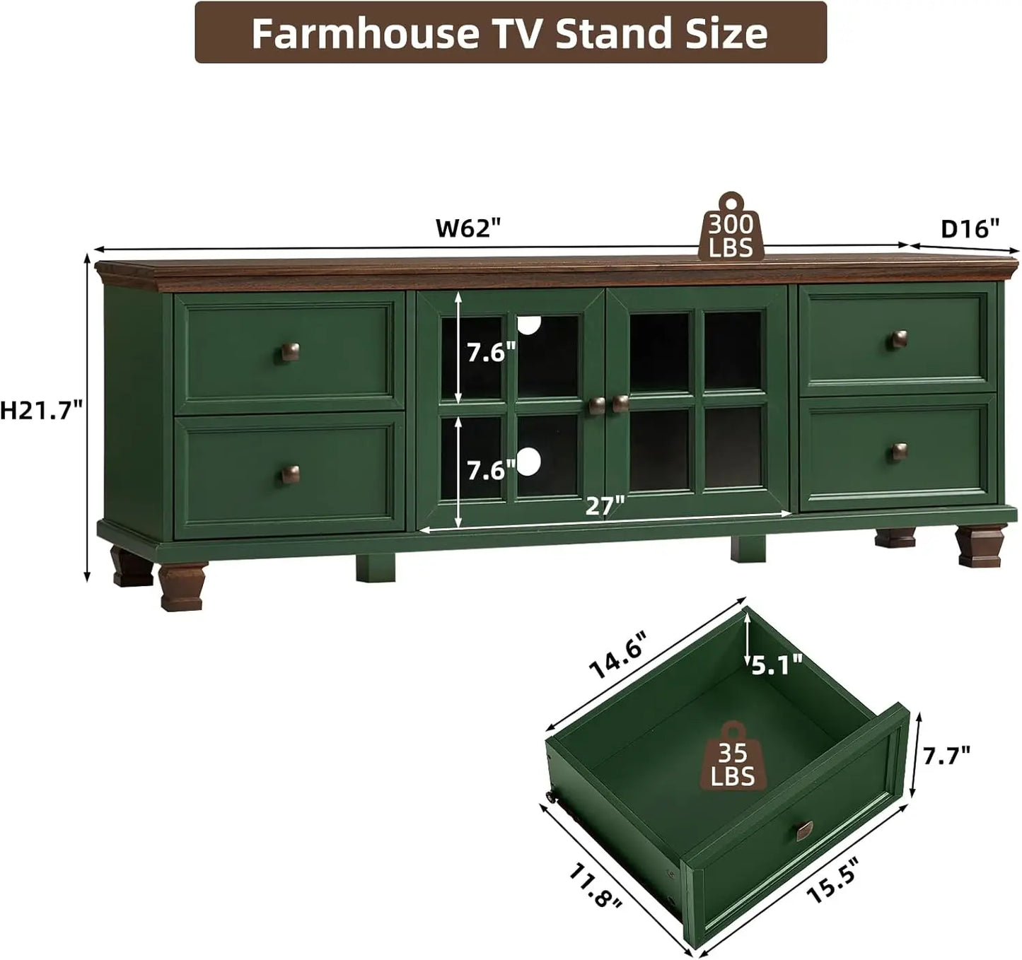 Modern Green TV Stand for with 4 Drawers