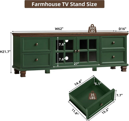 Modern Green TV Stand for with 4 Drawers