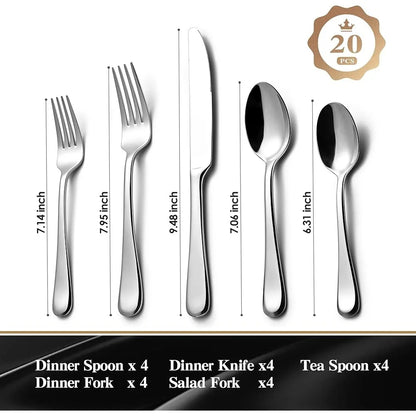 20 Piece Ergonomic Stainless-Steel Flatware Set